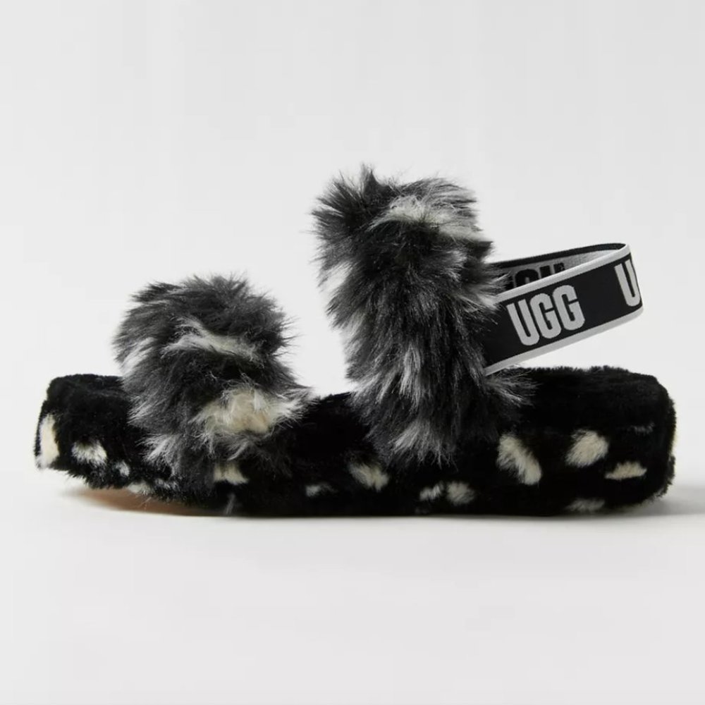 NWT UGG Oh Yeah Spotted Slide Furry Sandals LOWEST PRICE